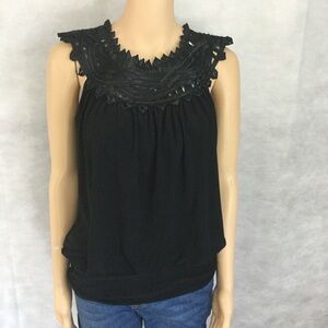 Preception Concept Womens Black Sleeveless Top w Ribbon Neckline Sz Medium